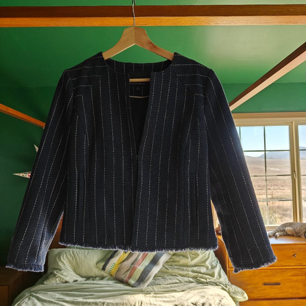 Banana Republic Navy Pinstripe Fringe-Edge Blazer – Size 4